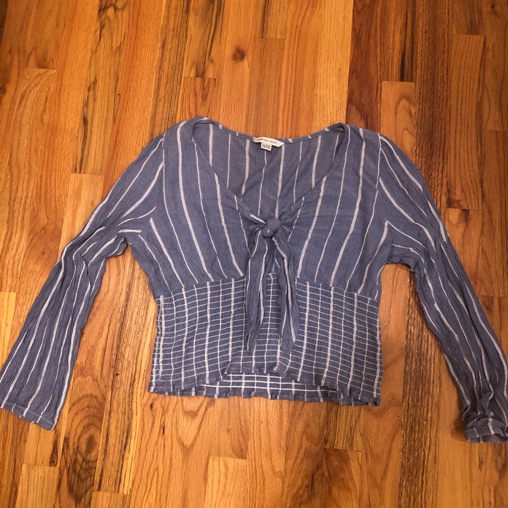 American Eagle Tie front blue striped top